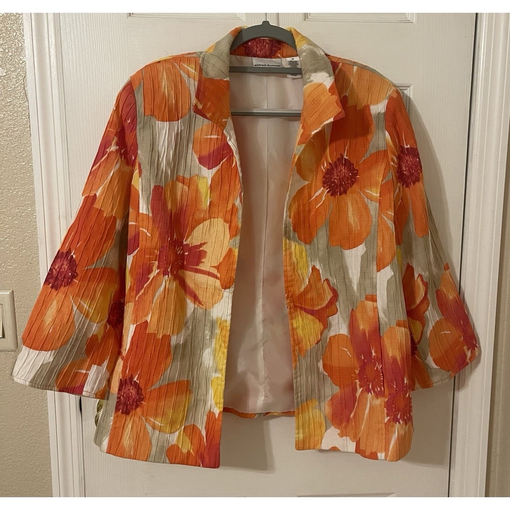 Alfred Dunner Orange & Yellow Floral 3/4 Sleeve Open Front Jacket Size 20 NWT